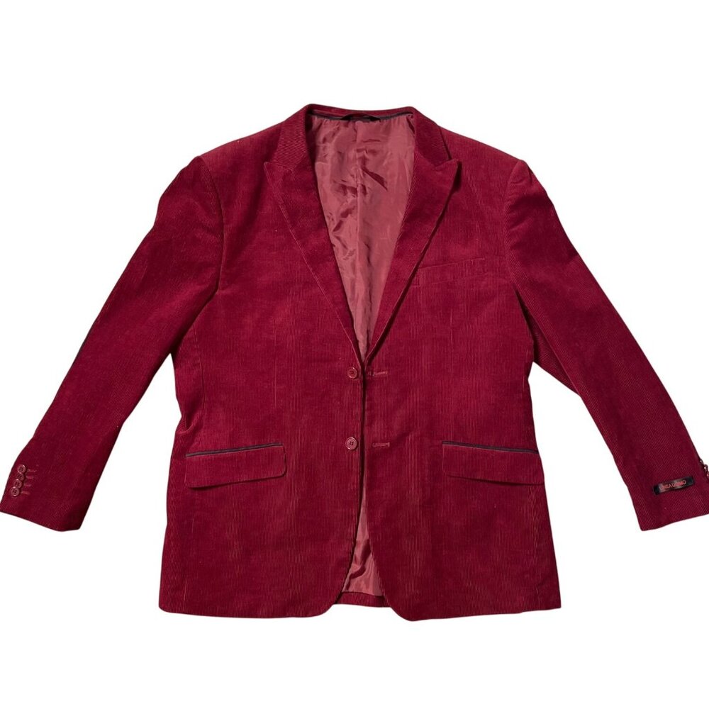 Linea Uomo Burgundy Corduroy Blazer Modern Fit Travel Suit Jacket Size 44R